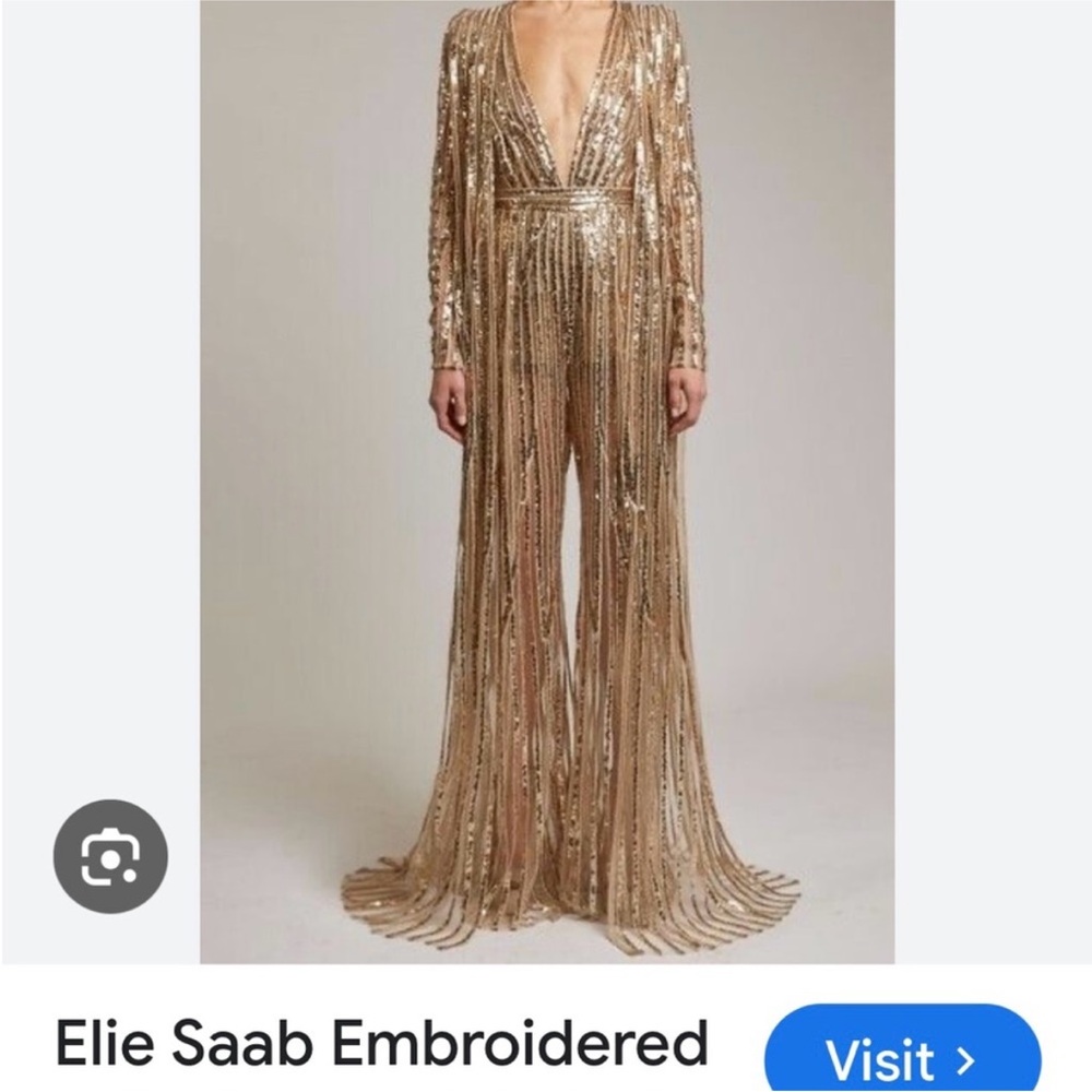 Elie Saab Metallic Gold Sequin Jumpsuit